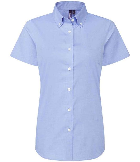 Premier PR386 Oxford Blue Front - Ladies Shirt Ready to be Embroidered and Printed by Custard Workwear - Cheap Personalised and Customised Workwear in Nottinghamshire, Derbyshire and Leicestershire