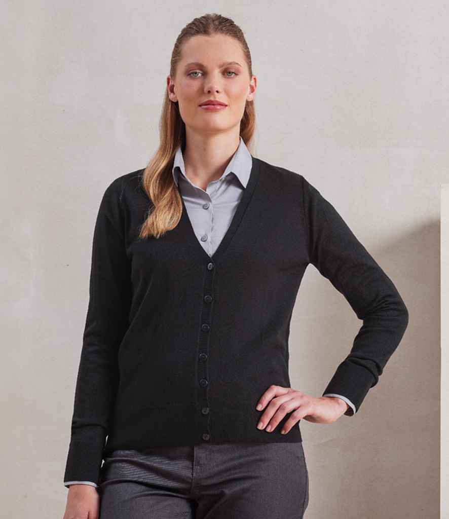 Premier PR402 Black Model - Knitted Cardigan Ready to be Embroidered by Custard Workwear - Cheap Personalised and Customised Workwear in Nottinghamshire, Derbyshire and Leicestershire
