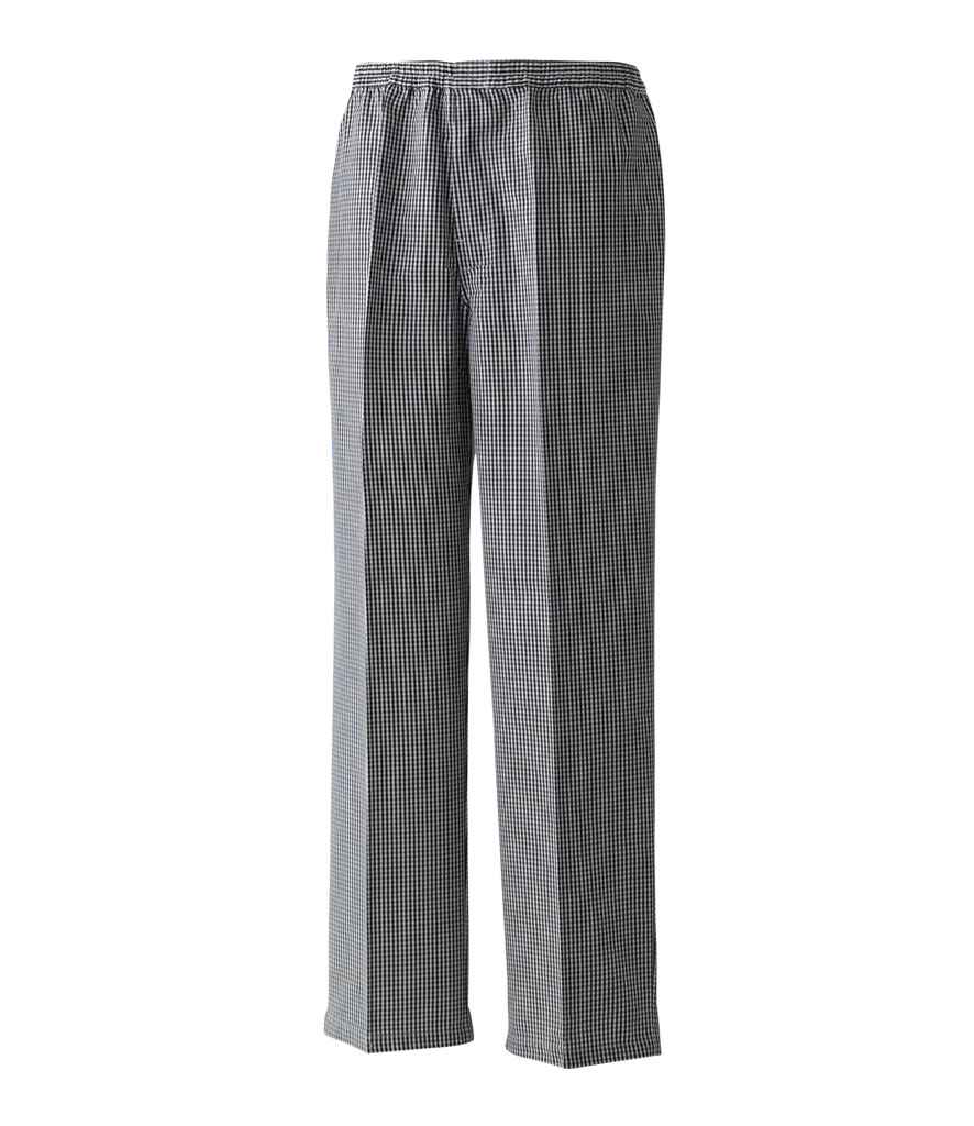 Premier PR552 Black/White Front - Chef's Trousers Ready to be  by Custard Workwear - Cheap Personalised and Customised Workwear in Nottinghamshire, Derbyshire and Leicestershire