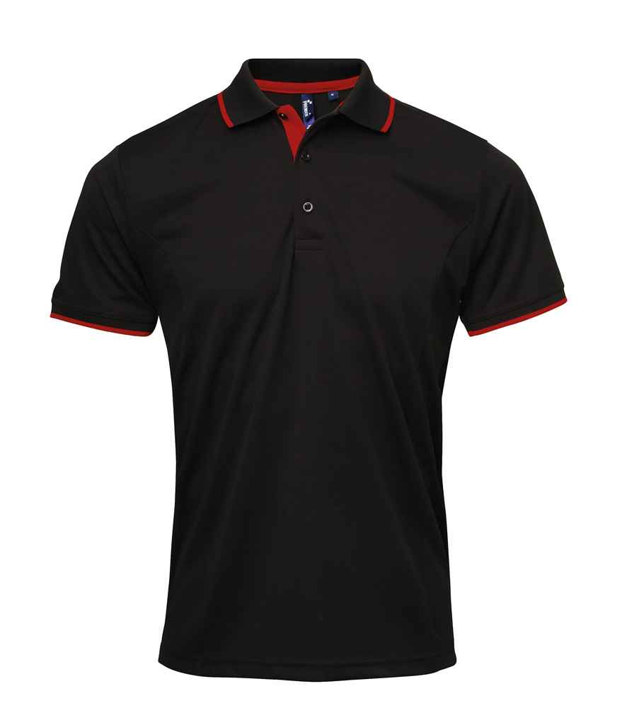Premier PR618 Black/Red Front - Polo Ready to be Printed by Custard Workwear - Cheap Personalised and Customised Workwear in Nottinghamshire, Derbyshire and Leicestershire