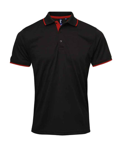 Premier PR618 Black/Red Front - Polo Ready to be Printed by Custard Workwear - Cheap Personalised and Customised Workwear in Nottinghamshire, Derbyshire and Leicestershire