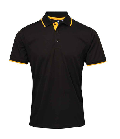 Premier PR618 Black/Sunflower Front - Polo Ready to be Printed by Custard Workwear - Cheap Personalised and Customised Workwear in Nottinghamshire, Derbyshire and Leicestershire