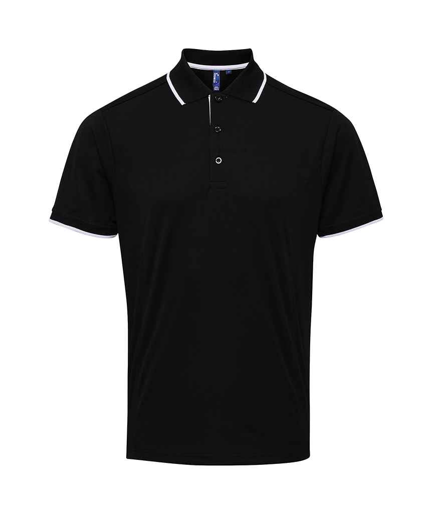 Premier PR618 Black/White Front - Polo Ready to be Printed by Custard Workwear - Cheap Personalised and Customised Workwear in Nottinghamshire, Derbyshire and Leicestershire