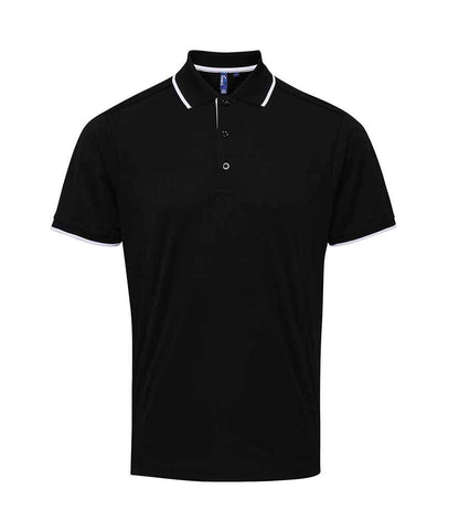 Premier PR618 Black/White Front - Polo Ready to be Printed by Custard Workwear - Cheap Personalised and Customised Workwear in Nottinghamshire, Derbyshire and Leicestershire