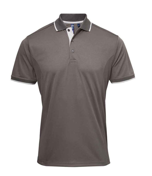 Premier PR618 Dark Grey/Silver Front - Polo Ready to be Printed by Custard Workwear - Cheap Personalised and Customised Workwear in Nottinghamshire, Derbyshire and Leicestershire