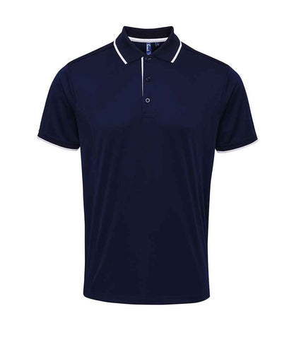 Premier PR618 Navy/White Front - Polo Ready to be Printed by Custard Workwear - Cheap Personalised and Customised Workwear in Nottinghamshire, Derbyshire and Leicestershire