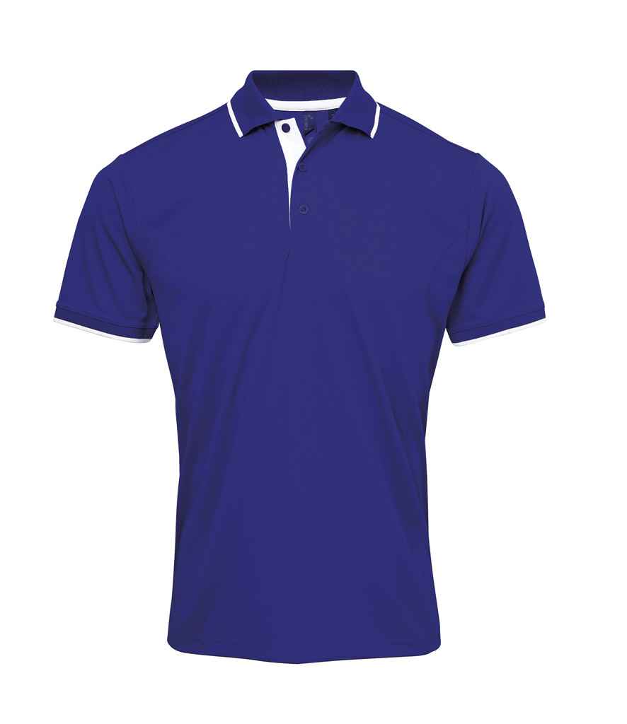 Premier PR618 Royal Blue/White Front - Polo Ready to be Printed by Custard Workwear - Cheap Personalised and Customised Workwear in Nottinghamshire, Derbyshire and Leicestershire