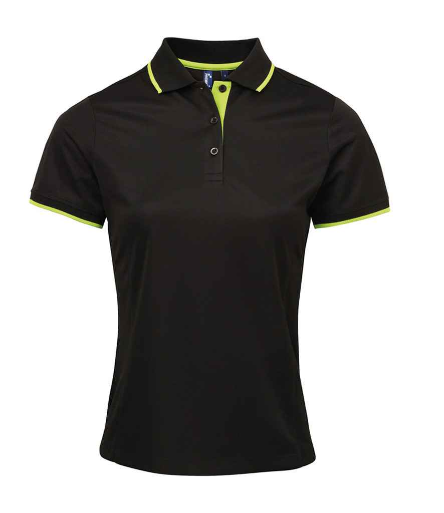 Premier PR619 Black/Lime Green Front - Polo Ready to be Printed by Custard Workwear - Cheap Personalised and Customised Workwear in Nottinghamshire, Derbyshire and Leicestershire