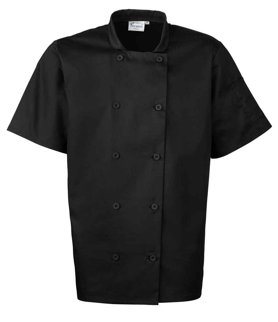 Premier PR656 Black Front - Tunic Ready to be Embroidered and Printed by Custard Workwear - Cheap Personalised and Customised Workwear in Nottinghamshire, Derbyshire and Leicestershire