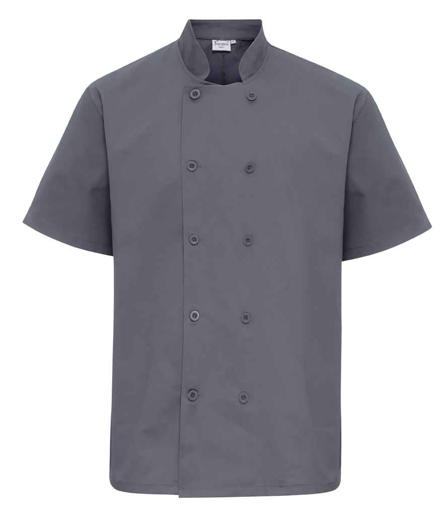 Premier PR656 Steel Front - Chef's Jacket Ready to be Embroidered and Printed by Custard Workwear - Cheap Personalised and Customised Workwear in Nottinghamshire, Derbyshire and Leicestershire