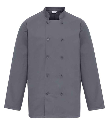 Premier PR657 Steel Front - Chef's Jacket Ready to be Embroidered and Printed by Custard Workwear - Cheap Personalised and Customised Workwear in Nottinghamshire, Derbyshire and Leicestershire
