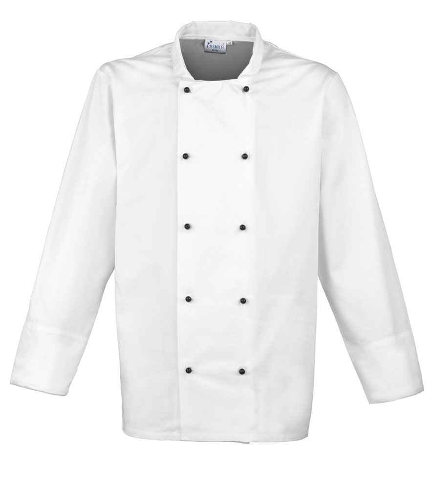 Premier PR661 White Front - Tunic Ready to be Embroidered and Printed by Custard Workwear - Cheap Personalised and Customised Workwear in Nottinghamshire, Derbyshire and Leicestershire