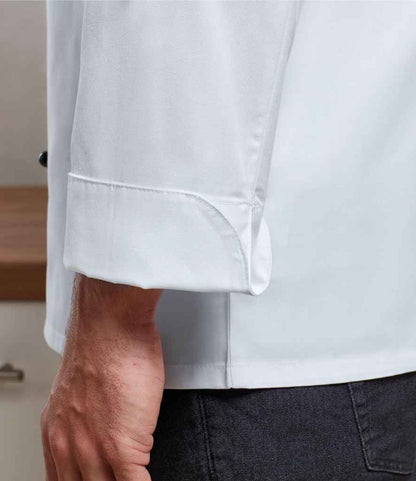 Premier PR661 White Model - Tunic Ready to be Embroidered and Printed by Custard Workwear - Cheap Personalised and Customised Workwear in Nottinghamshire, Derbyshire and Leicestershire