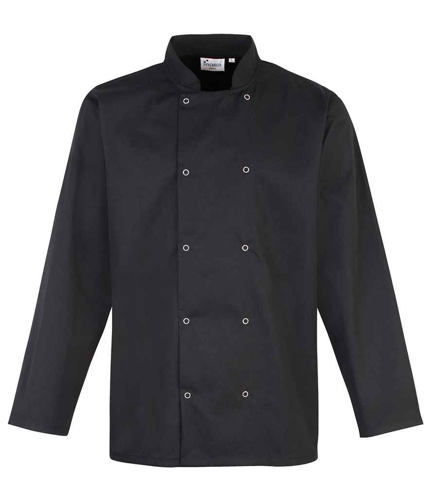 Premier PR665 Black Front - Tunic Ready to be Embroidered and Printed by Custard Workwear - Cheap Personalised and Customised Workwear in Nottinghamshire, Derbyshire and Leicestershire