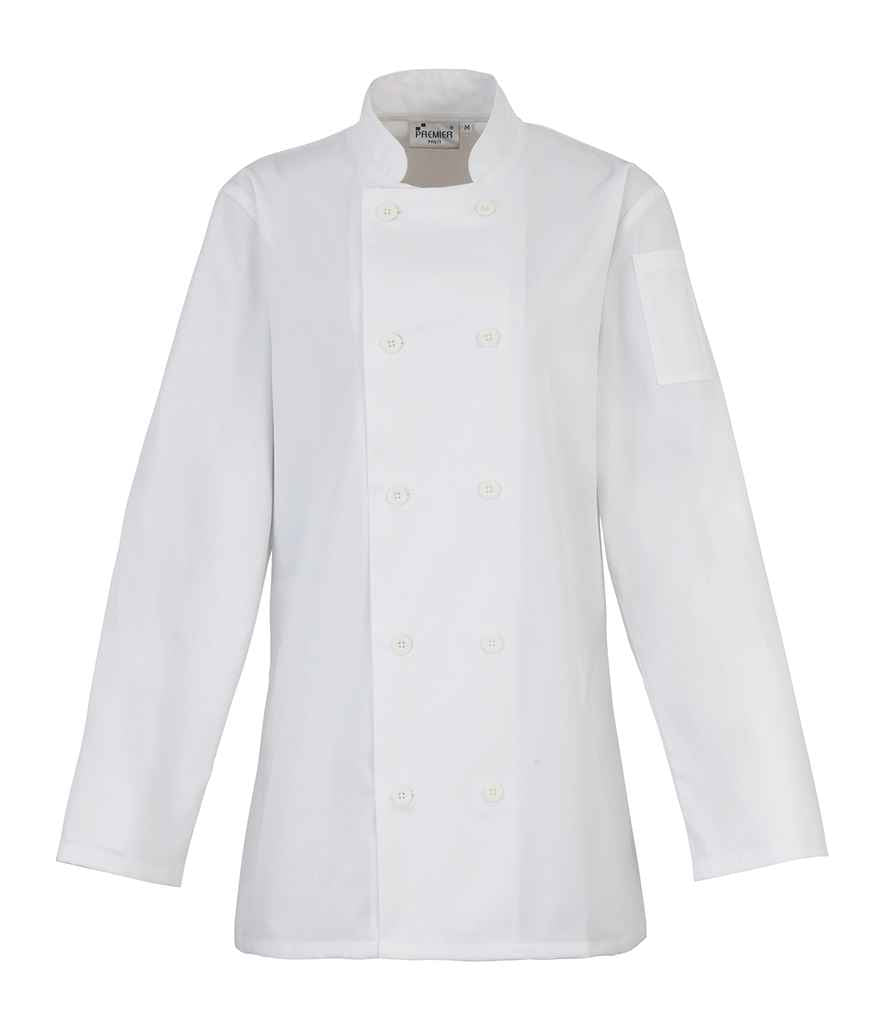 Premier PR671 White Front - Tunic Ready to be Embroidered and Printed by Custard Workwear - Cheap Personalised and Customised Workwear in Nottinghamshire, Derbyshire and Leicestershire