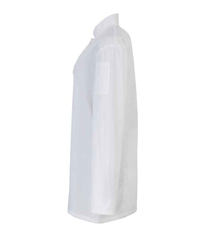 Premier PR671 White Left - Tunic Ready to be Embroidered and Printed by Custard Workwear - Cheap Personalised and Customised Workwear in Nottinghamshire, Derbyshire and Leicestershire
