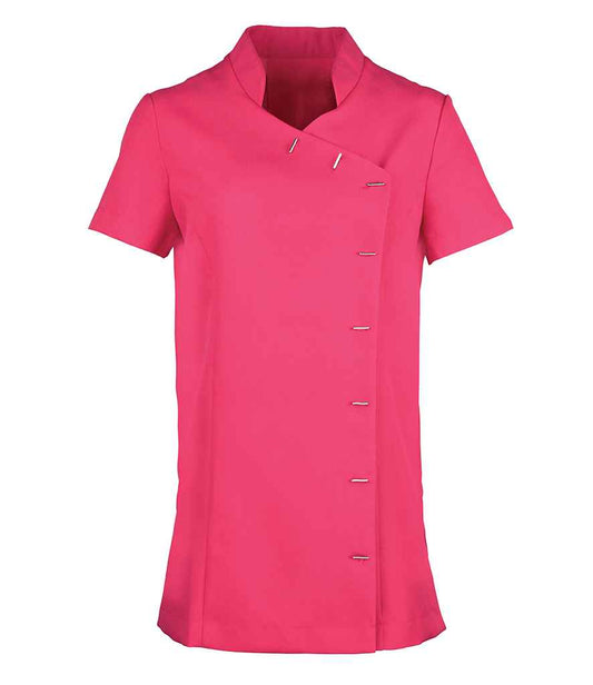 Premier PR682 Hot Pink Front - Tunic Ready to be Embroidered and Printed by Custard Workwear - Cheap Personalised and Customised Workwear in Nottinghamshire, Derbyshire and Leicestershire