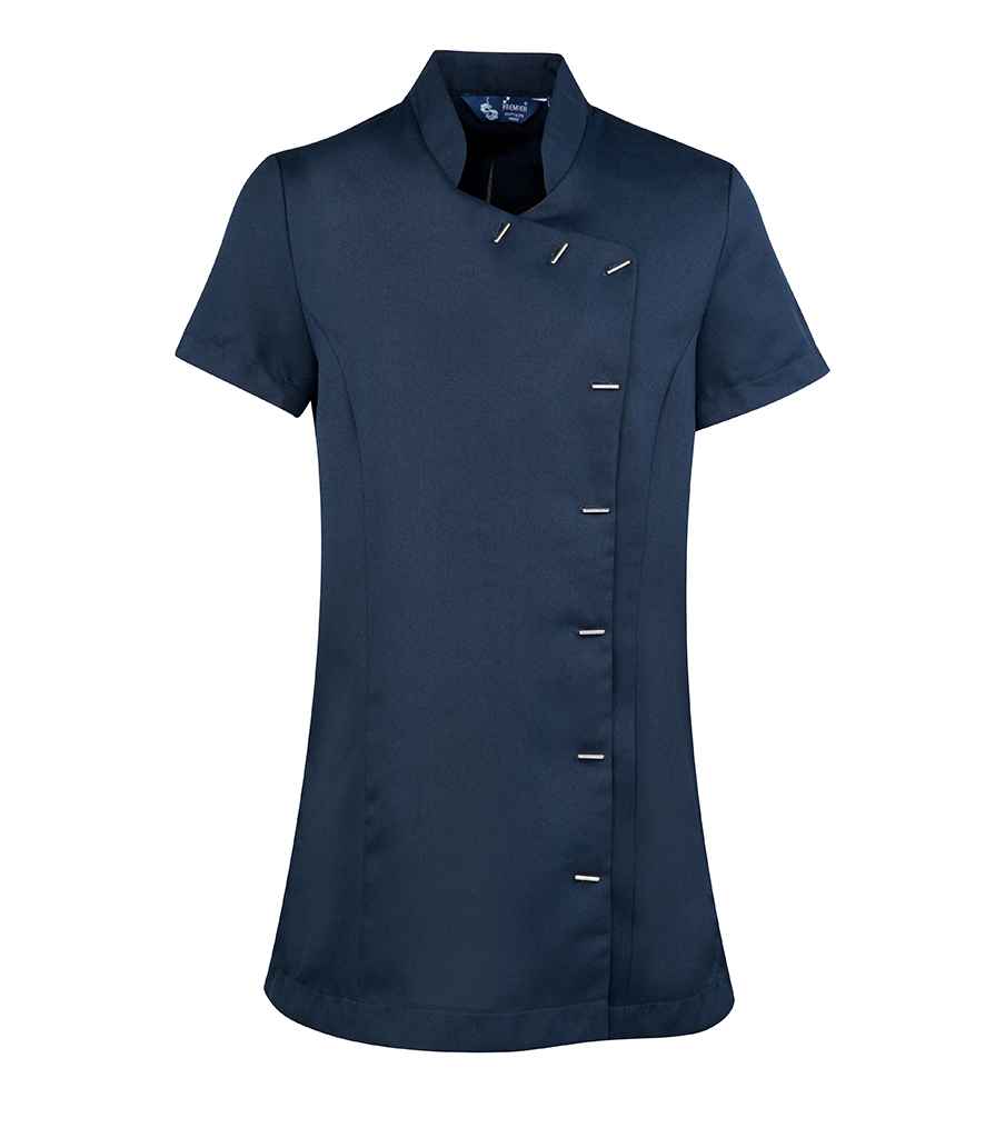 Premier PR682 Navy Front - Tunic Ready to be Embroidered and Printed by Custard Workwear - Cheap Personalised and Customised Workwear in Nottinghamshire, Derbyshire and Leicestershire