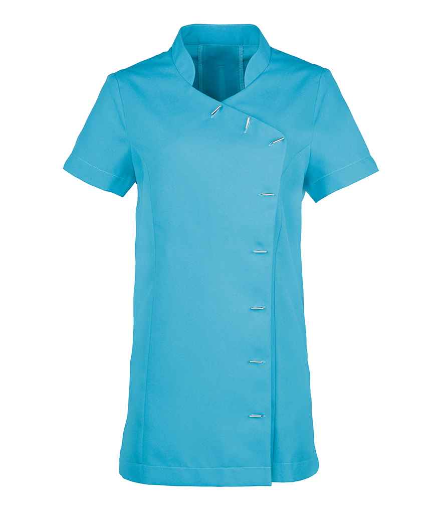 Premier PR682 Turquoise Blue Front - Beauty Tunic Ready to be Embroidered and Printed by Custard Workwear - Cheap Personalised and Customised Workwear in Nottinghamshire, Derbyshire and Leicestershire