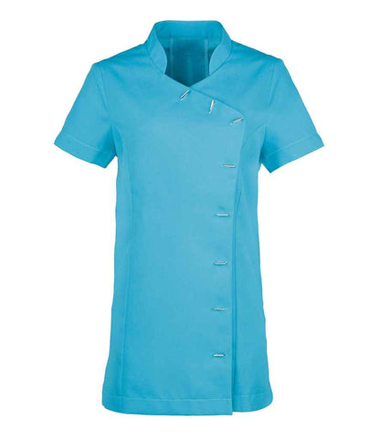 Premier PR682 Turquoise Blue Front - Beauty Tunic Ready to be Embroidered and Printed by Custard Workwear - Cheap Personalised and Customised Workwear in Nottinghamshire, Derbyshire and Leicestershire