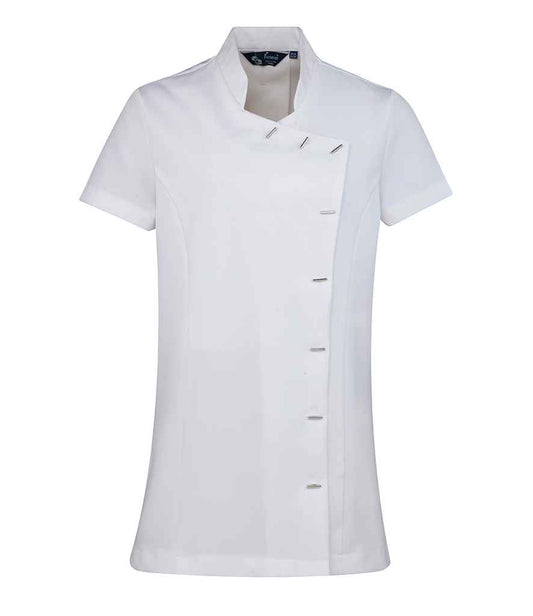 Premier PR682 White Front - Beauty Tunic Ready to be Embroidered and Printed by Custard Workwear - Cheap Personalised and Customised Workwear in Nottinghamshire, Derbyshire and Leicestershire