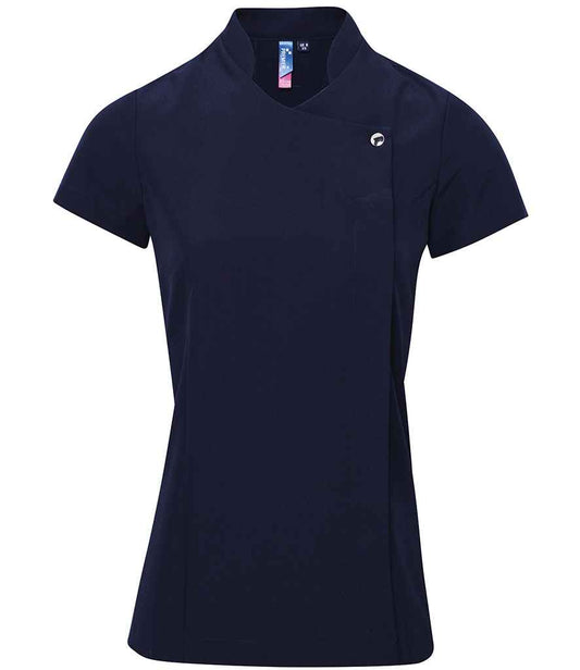 Premier PR683 Navy Front - Beauty Tunic Ready to be Embroidered and Printed by Custard Workwear - Cheap Personalised and Customised Workwear in Nottinghamshire, Derbyshire and Leicestershire