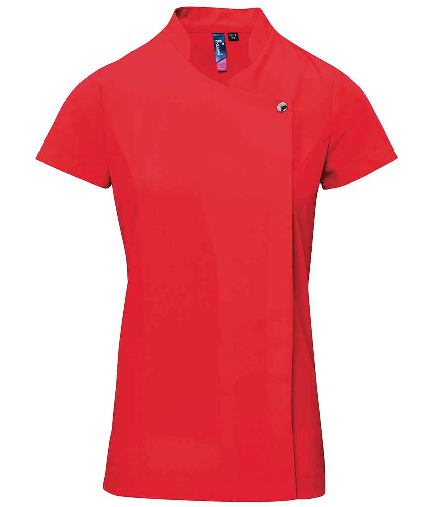 Premier PR683 Strawberry Red Front - Tunic Ready to be Embroidered and Printed by Custard Workwear - Cheap Personalised and Customised Workwear in Nottinghamshire, Derbyshire and Leicestershire