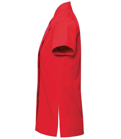 Premier PR683 Strawberry Red Left - Tunic Ready to be Embroidered and Printed by Custard Workwear - Cheap Personalised and Customised Workwear in Nottinghamshire, Derbyshire and Leicestershire