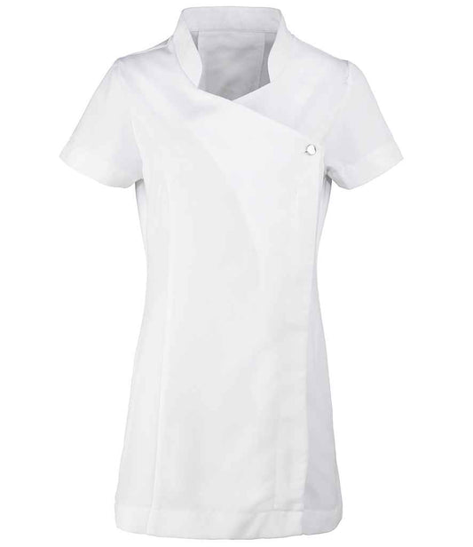 Premier PR683 White Front - Beauty Tunic Ready to be Embroidered and Printed by Custard Workwear - Cheap Personalised and Customised Workwear in Nottinghamshire, Derbyshire and Leicestershire