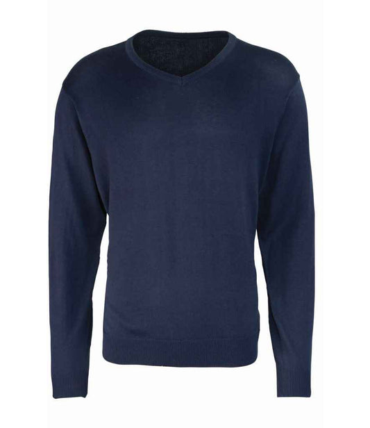 Premier PR694 Navy Front - Knitted Jumper Ready to be Embroidered by Custard Workwear - Cheap Personalised and Customised Workwear in Nottinghamshire, Derbyshire and Leicestershire