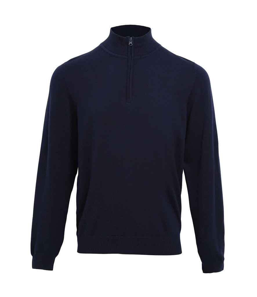 Premier PR695 Navy Front - Knitted Jumper Ready to be Embroidered by Custard Workwear - Cheap Personalised and Customised Workwear in Nottinghamshire, Derbyshire and Leicestershire