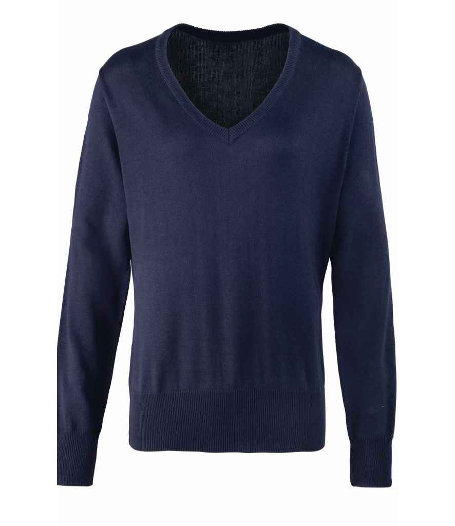 Premier PR696 Navy Front - Knitted Jumper Ready to be Embroidered by Custard Workwear - Cheap Personalised and Customised Workwear in Nottinghamshire, Derbyshire and Leicestershire