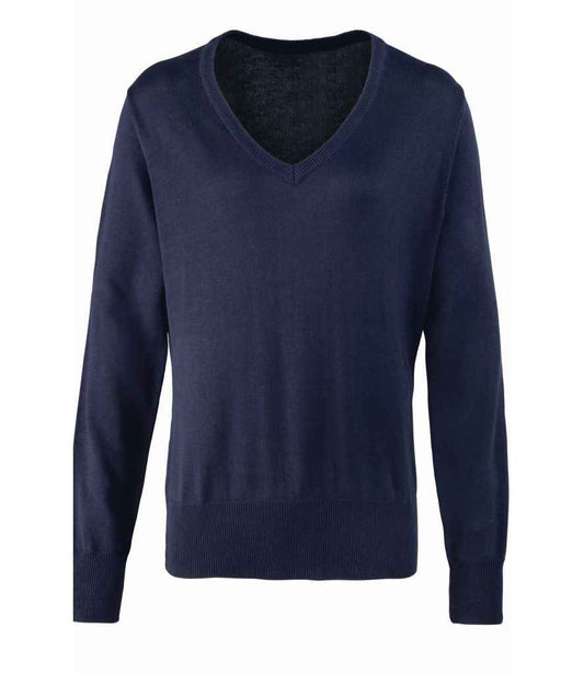 Premier PR696 Navy Front - Knitted Jumper Ready to be Embroidered by Custard Workwear - Cheap Personalised and Customised Workwear in Nottinghamshire, Derbyshire and Leicestershire