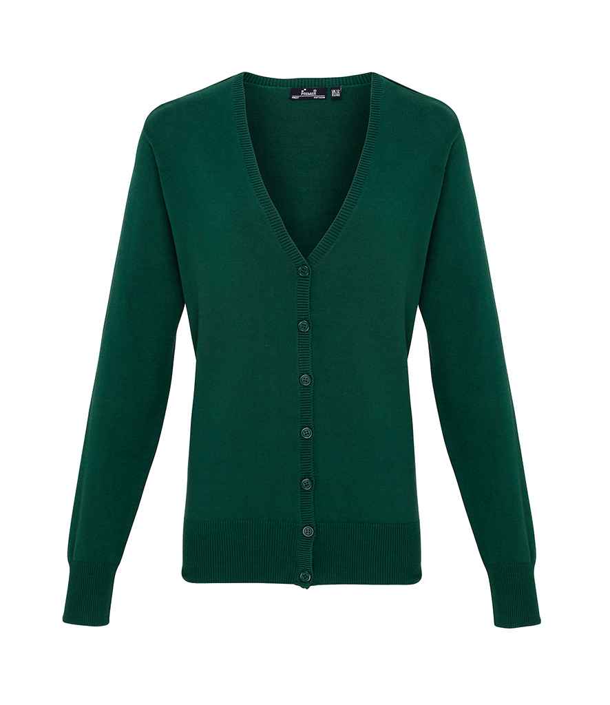 Premier PR697 Bottle Green Front - Cardigan Ready to be Embroidered by Custard Workwear - Cheap Personalised and Customised Workwear in Nottinghamshire, Derbyshire and Leicestershire
