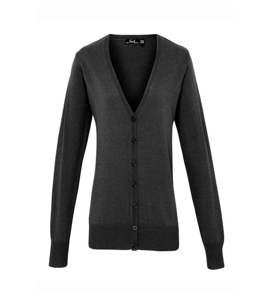 Premier PR697 Charcoal Front - Cardigan Ready to be Embroidered by Custard Workwear - Cheap Personalised and Customised Workwear in Nottinghamshire, Derbyshire and Leicestershire