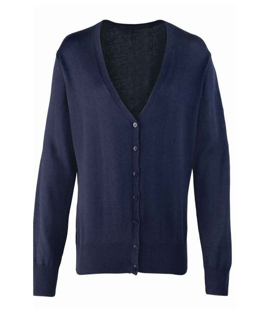 Premier PR697 Navy Front - Knitted Cardigan Ready to be Embroidered by Custard Workwear - Cheap Personalised and Customised Workwear in Nottinghamshire, Derbyshire and Leicestershire