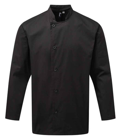 Premier PR901 Black Front - Chef's Jacket Ready to be Embroidered and Printed by Custard Workwear - Cheap Personalised and Customised Workwear in Nottinghamshire, Derbyshire and Leicestershire