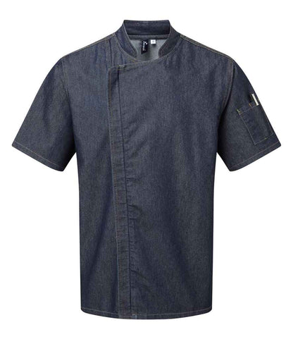 Premier PR906 Indigo Denim Front - Tunic Ready to be Embroidered and Printed by Custard Workwear - Cheap Personalised and Customised Workwear in Nottinghamshire, Derbyshire and Leicestershire