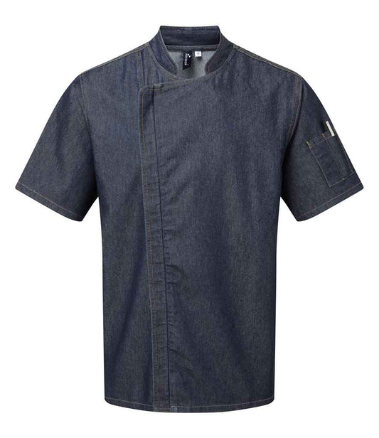Premier PR906 Indigo Denim Front - Tunic Ready to be Embroidered and Printed by Custard Workwear - Cheap Personalised and Customised Workwear in Nottinghamshire, Derbyshire and Leicestershire