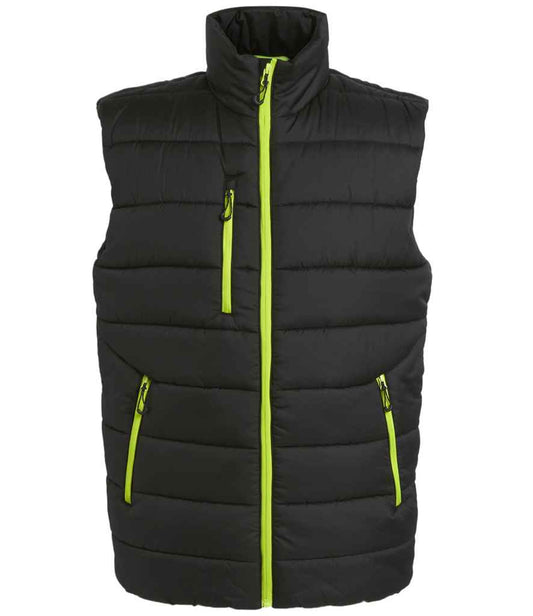 Regatta Professional RG445 Black/Lime Green Front - Bodywarmer Ready to be Printed by Custard Workwear - Cheap Personalised and Customised Workwear in Nottinghamshire, Derbyshire and Leicestershire
