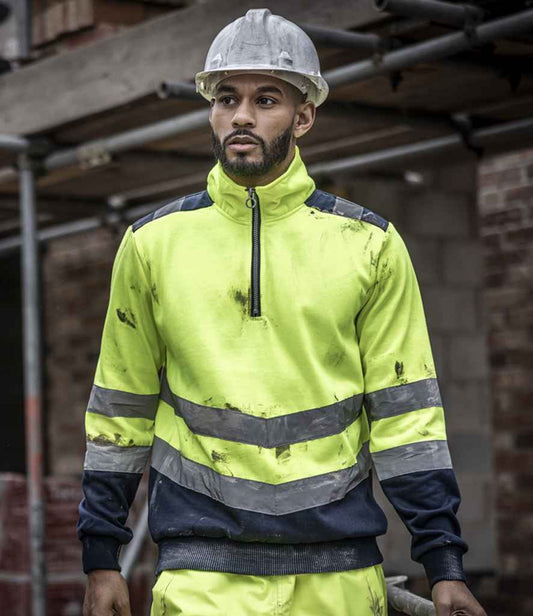 Regatta Hi-Vis RG460 Yellow/Navy Model - Sweatshirt Ready to be Embroidered and Printed by Custard Workwear - Cheap Personalised and Customised Workwear in Nottinghamshire, Derbyshire and Leicestershire