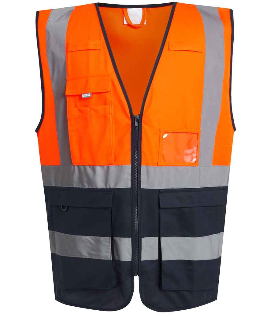 Regatta Hi-Vis RG464 Orange/Navy Front - Vest Ready to be Printed by Custard Workwear - Cheap Personalised and Customised Workwear in Nottinghamshire, Derbyshire and Leicestershire