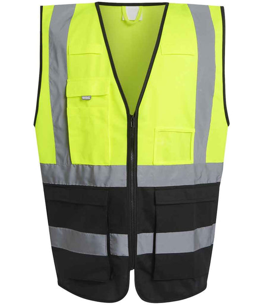 Regatta Hi-Vis RG464 Yellow/Black Front - Vest Ready to be Printed by Custard Workwear - Cheap Personalised and Customised Workwear in Nottinghamshire, Derbyshire and Leicestershire