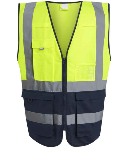 Regatta Hi-Vis RG464 Yellow/Navy Front - Vest Ready to be Printed by Custard Workwear - Cheap Personalised and Customised Workwear in Nottinghamshire, Derbyshire and Leicestershire