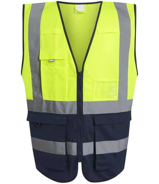 Regatta Hi-Vis RG464 Yellow/Navy Front - Vest Ready to be Printed by Custard Workwear - Cheap Personalised and Customised Workwear in Nottinghamshire, Derbyshire and Leicestershire