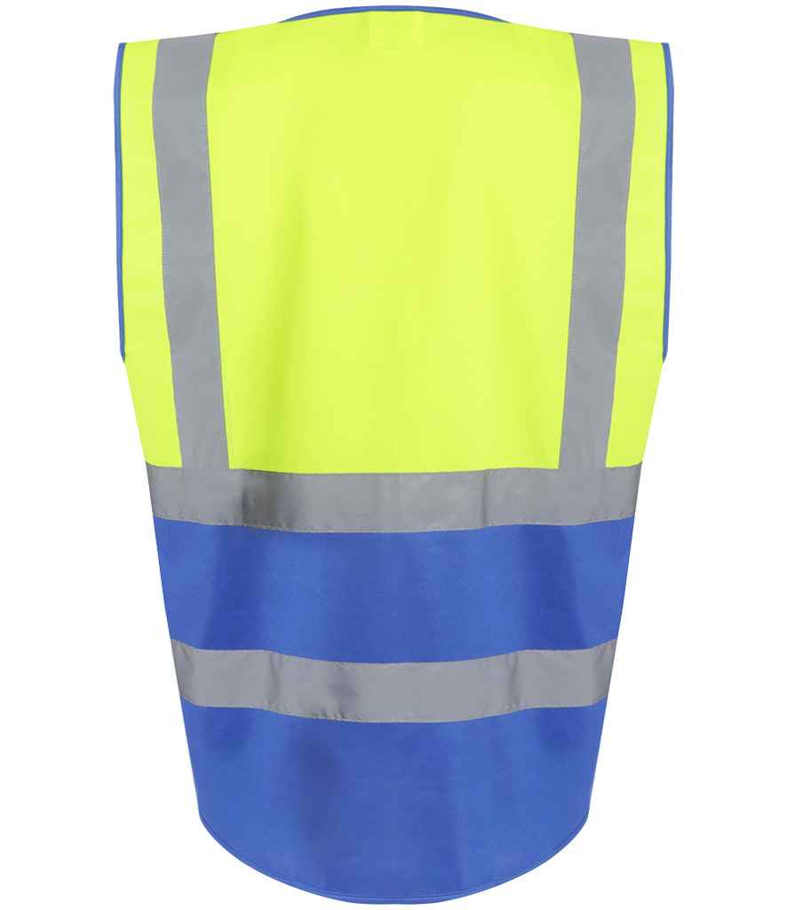 Regatta Hi-Vis RG464 Yellow/Royal Blue Back - Vest Ready to be Printed by Custard Workwear - Cheap Personalised and Customised Workwear in Nottinghamshire, Derbyshire and Leicestershire