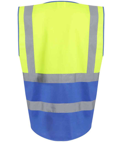 Regatta Hi-Vis RG464 Yellow/Royal Blue Back - Vest Ready to be Printed by Custard Workwear - Cheap Personalised and Customised Workwear in Nottinghamshire, Derbyshire and Leicestershire