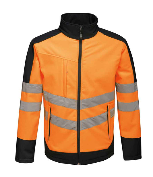 Regatta Hi-Vis RG474 Orange/Navy Front - Soft Shell Ready to be Embroidered and Printed by Custard Workwear - Cheap Personalised and Customised Workwear in Nottinghamshire, Derbyshire and Leicestershire