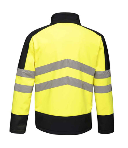 Regatta Hi-Vis RG474 Yellow/Navy Back - Soft Shell Ready to be Embroidered and Printed by Custard Workwear - Cheap Personalised and Customised Workwear in Nottinghamshire, Derbyshire and Leicestershire