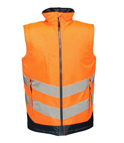 Regatta Hi-Vis RG475 Orange/Navy Front - Bodywarmer Ready to be Embroidered and Printed by Custard Workwear - Cheap Personalised and Customised Workwear in Nottinghamshire, Derbyshire and Leicestershire